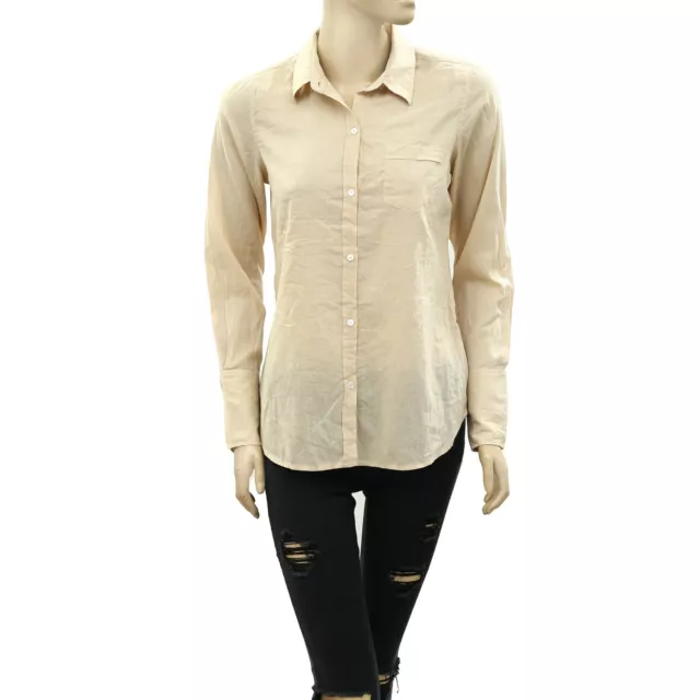 Nili Lotan Coton Voile Nl Bouton vers le Bas Haut Chemisier Solide Chair XS Neuf