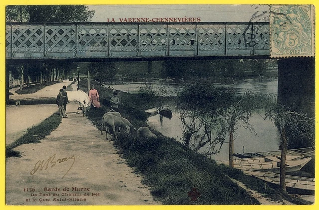 cpa rare SAINT MAUR des FOSSES Pont du CHEMIN de FER Quai de BONNEUIL Berger