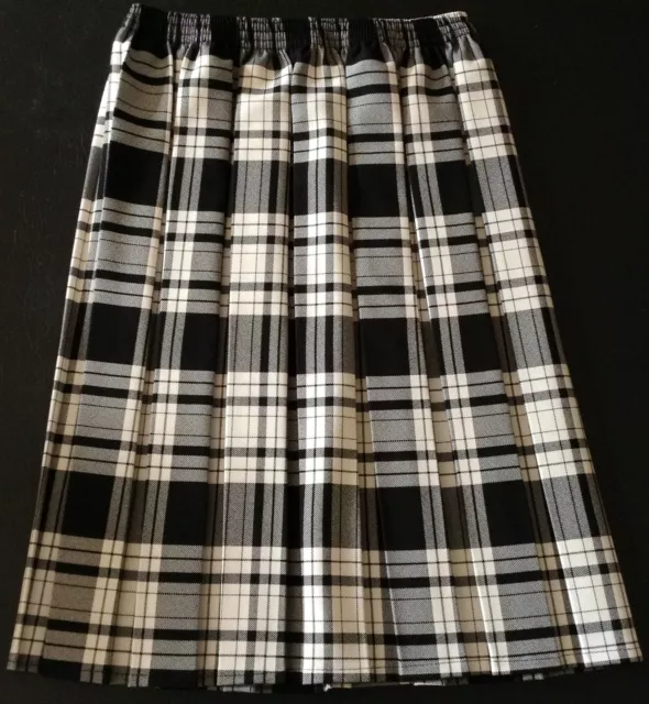 New Ladies Sizes 12-24 Black/White Tartan Check Box Pleat Full Elasticated Skirt