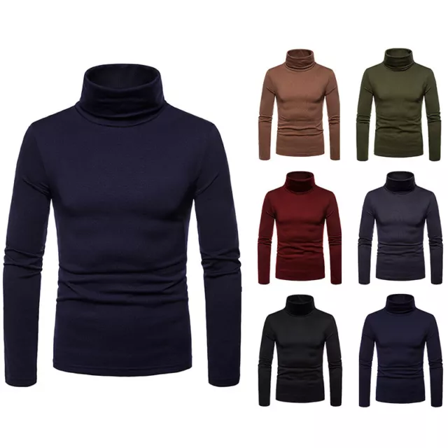 Men Long Sleeve Thermal Cotton High Collar Skivvy Turtle Neck Sweater Wint F6