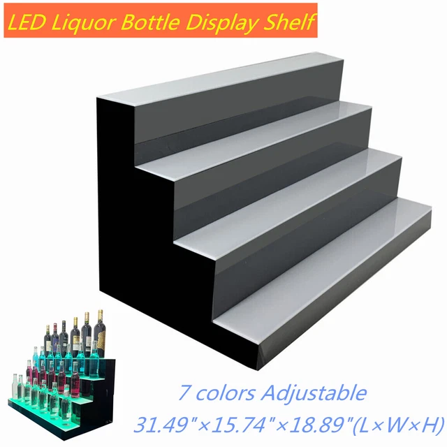 4-Step LED Lighted Liquor Bottle Display Shelf LED Bar Bottle Display w/ Remote