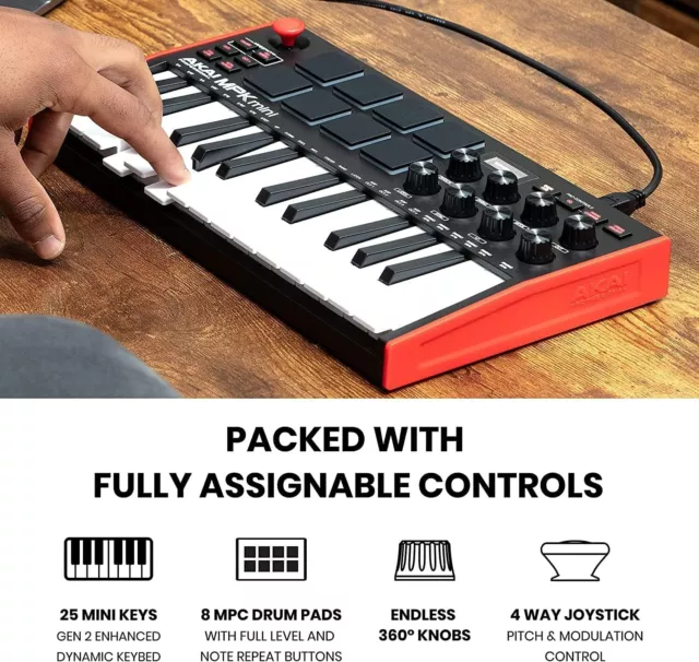 AKAI Professional MPK Mini– 25 Key USB MIDI Keyboard Controller | 8 Backlit Drum 3