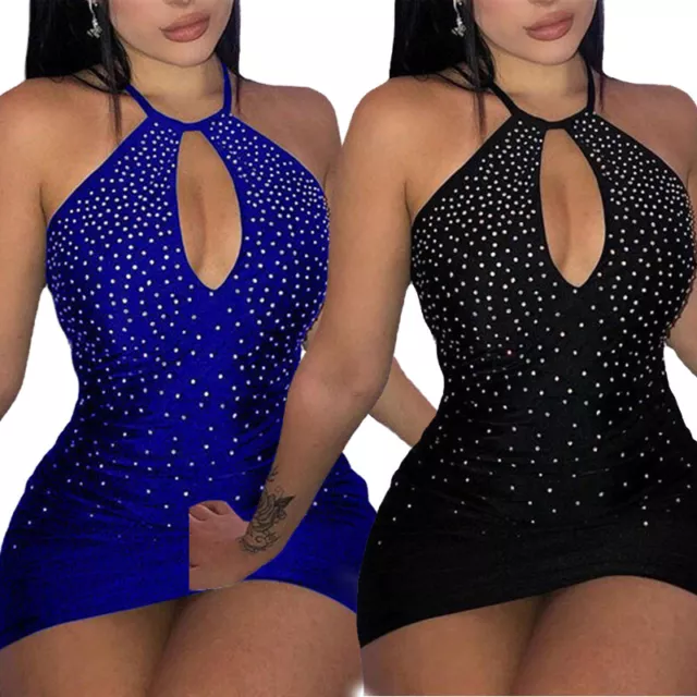 Cóctel Vestido Halter Ajustado Mini Hueco Fuera Fiesta Sexy Club Mujer "