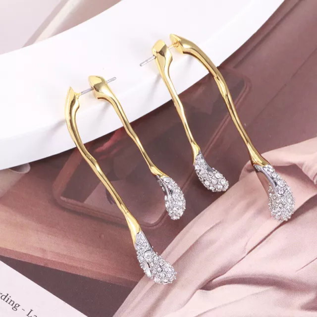 Signed Alexis Bittar AB Gold Orbiting Lines Crystal Encrusted Drop Earrings 3