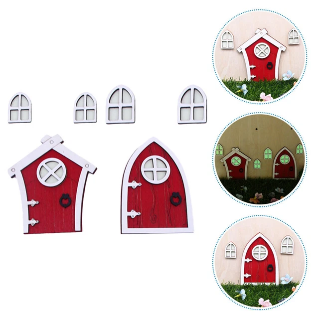 2 Sets Mini Tree Door Windows Sculpture MDF Miniature Fairy Door Model