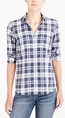 J.crew Mercantile Blue White Plaid Button Down Long Sleeve Flannel Shirt Xxs