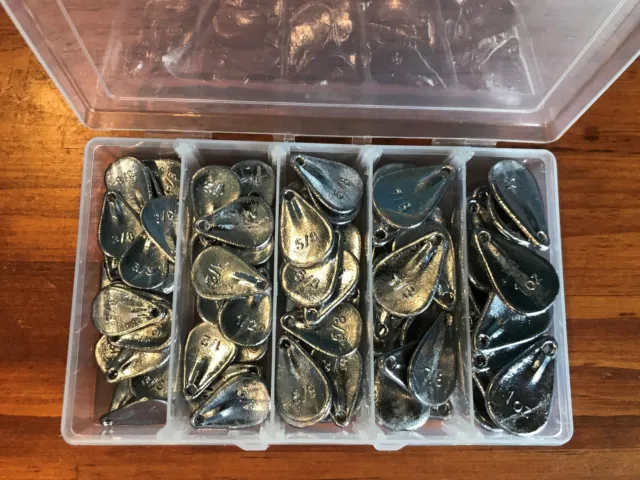 No-Snag fishing sinkers 5 sizes 1/4 to 1oz In A Quality Tackle Box