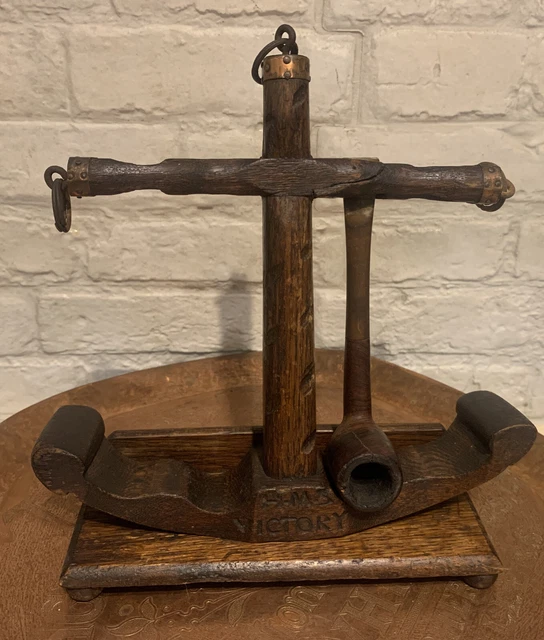 VINTAGE WOOD 4 Pipe Stand Anchor Shaped HMS VICTORY Handcrafted By