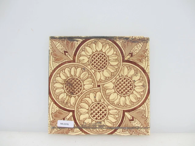 Antique Ceramic Tile Vintage Floral Art Nouveau Flowers Old Leaf