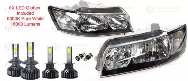 Headlights Pair + Full Set LED Globes For Holden Commodore VZ SV6 SV8 SSZ SVZ