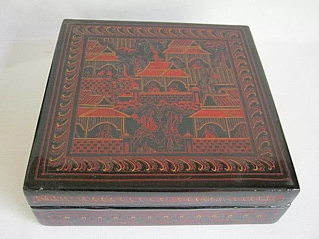 Antique Burmese black lacquer ware storage