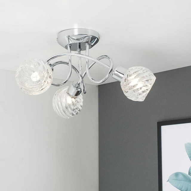 Modernes Chrom 3-Wege Deckenleuchte Montage Glasschirme Wirbel Design LED Birne A+ 2