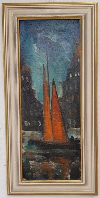 Wunderschönes abstraktes Ölgemälde Kunstwerk Oil Painting Meer Schiff Stadt