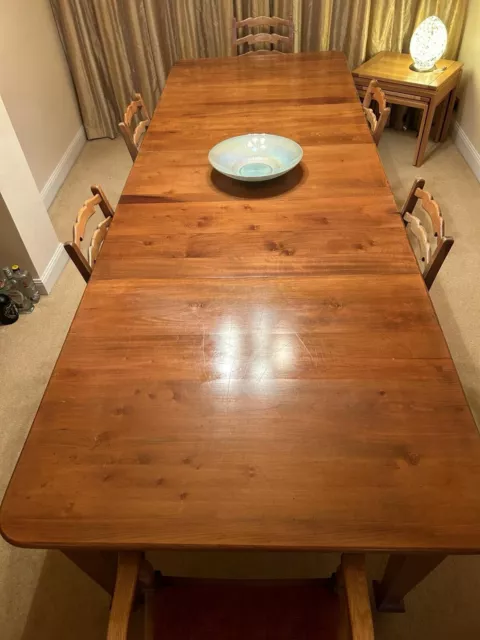 Large farmhouse extending kitchen dining table and 10 chairs