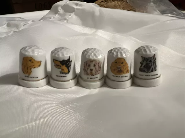 Vintage 5 Dog Thimble Set