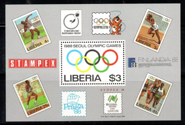 Liberia 1988 Mi. Bl. 114 Foglietto 100% Nuovo ** Olimpiadi