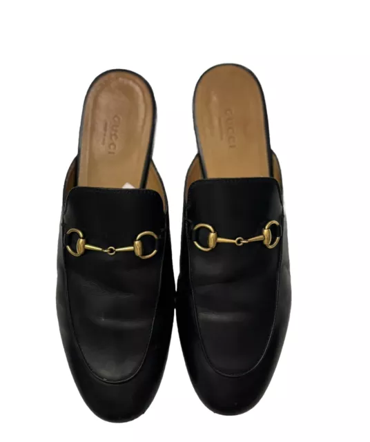 Gucci 38 Princetown black horse bit mules leather slippers womens