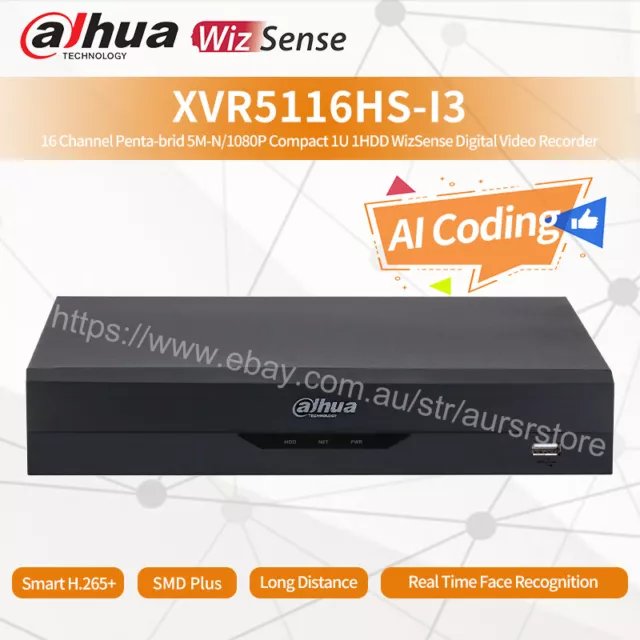 Dahua 16CH AI WizSense NVR SMD+ Face H.265+ HDCVI/AHD/TVI/CVBS/IP XVR5116HS-I3