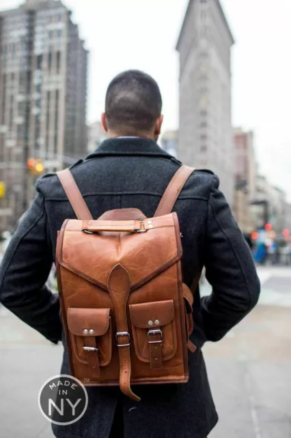 Leather Backpack Bag Men Travel Laptop School Shoulder Rucksack Brown Daypack