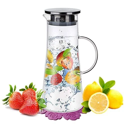 carafe en verreboqo verre borosilicate et acier inoxydable couvercle et piche...