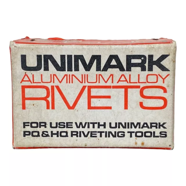 Rivetti in lega di alluminio Unimark nella scatola di cartone originale realizzati nel Regno Unito circa 50