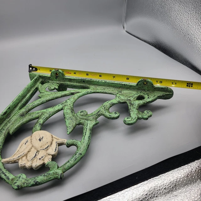 Cast Iron 1 Shelf Bracket Rustic vintage Style 11" x 11" green white flower 8