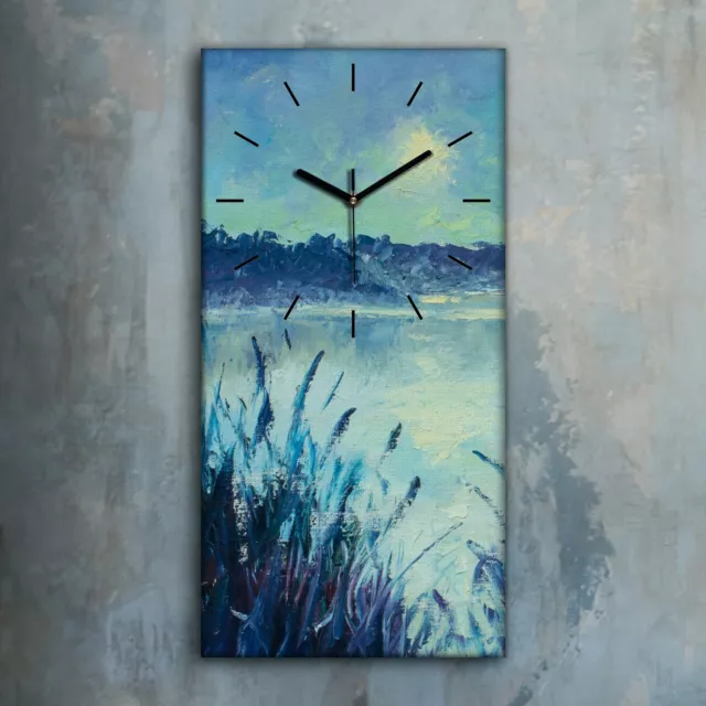 Horloge décorative sur toile 30x60 Peinture Matin d'hiver givré sur la rivière