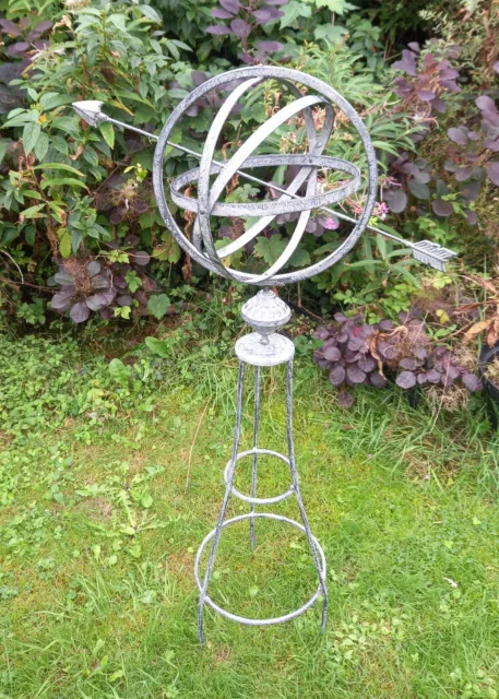 Armillary Sphere Globe Garden Ornament & Decorative Tripod - Pewter Metal
