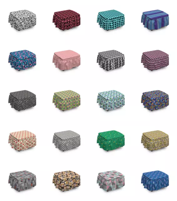 Ambesonne Geometric Shapes Ottoman Cover 2 Piece Slipcover Set and Ruffle Skirt