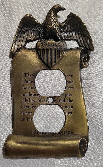 Vintage American Eagle Freedom Thomas Jefferson Brass Single Outlet Cover