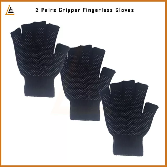 3Pairs Fingerless Gripper Gloves Unisex Adult Thermal Half Finger Magic One Size