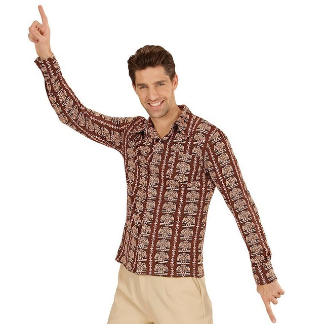 Camicia discoteca retrò anni 70 marrone hitmove outfit camicia vintage maniche lunghe