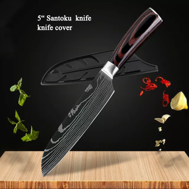 5 Zoll Küchenmesser Edelstahl Damaskus Muster Santoku Messer Scharf Hackmesser