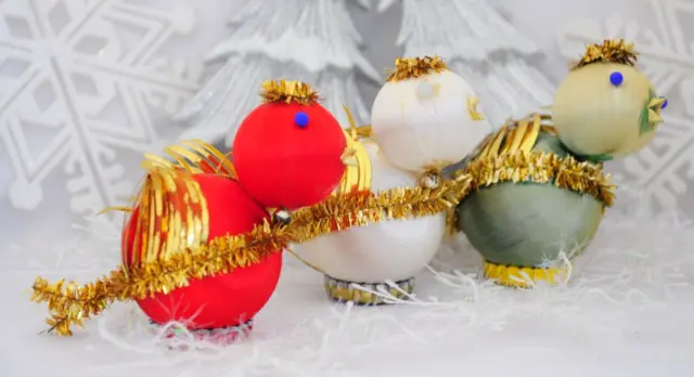 Vintage Satin Balls, Tinsel Wings Christmas Bird Ornaments