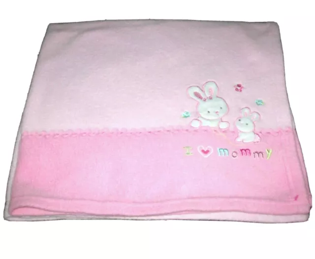 Carter's Pink I LOVE MOMMY Baby Blanket Appliqued Bunnies Flowerss Soft Lovey