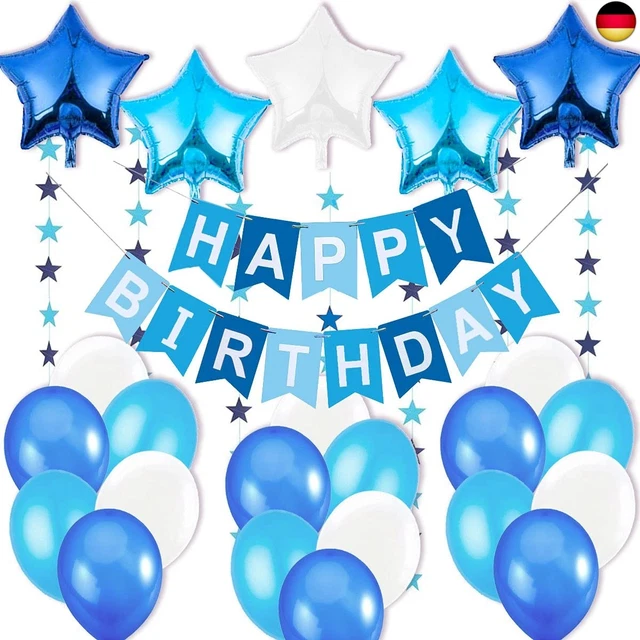 Blaue Party-Deko Zum 17. Geburtstag – Banner "Happy 17th Birthday" & 5 Hängende Wirbel, 3 M Lang, Glitzernd
