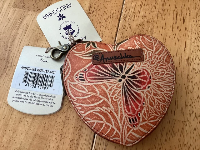 Anuschka Hand-Painted Leather Heart-Shaped Zip-Top Coin Pouch