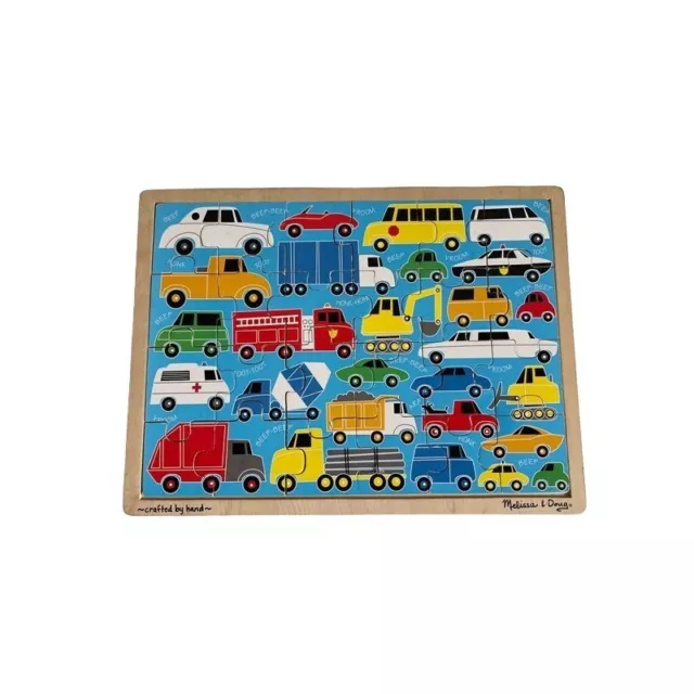 Melissa & Doug Wooden Beep Beep Cars and Trucks Transport Jigsaw Board Puzzle