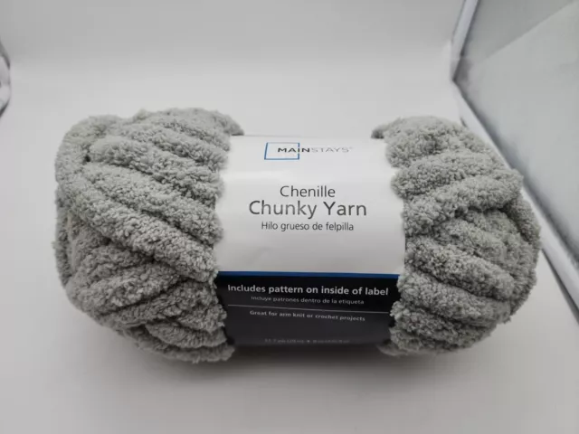 MAINSTAYS CHENILLE CHUNKY Yarn Soft Silver Gray Knit Crochet Craft New  $4.99 - PicClick