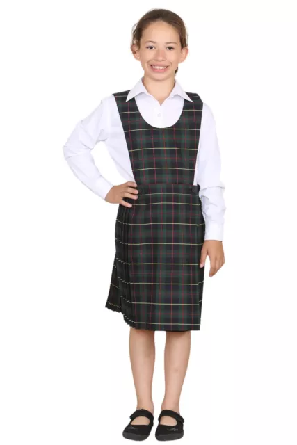 Girls Pleated Bib Pinafore Wrap Over Sleeveless Kids School Uniform Dress 2-16Yr 2