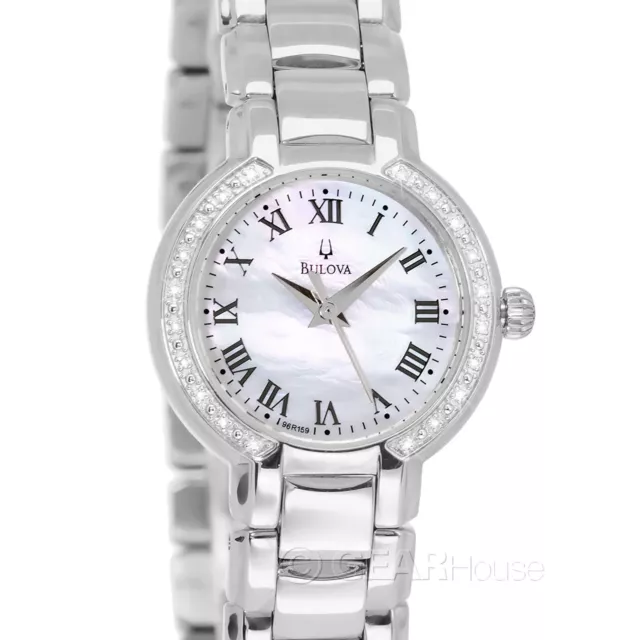 BULOVA Womens 20 Diamonds Dress Watch, MOP Dial, Silver Stainless Steel Band