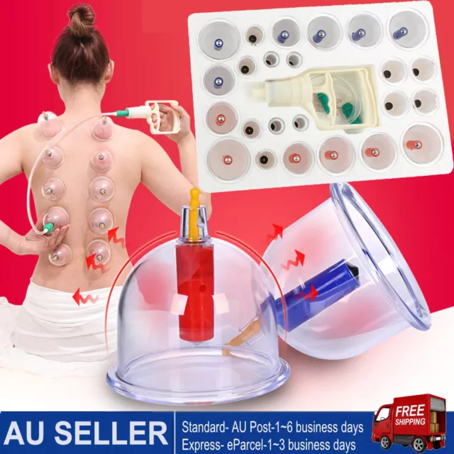 24 Cups Vacuum Cupping Therapy Set Kit Chinese Massage Acupuncture Suction NEW