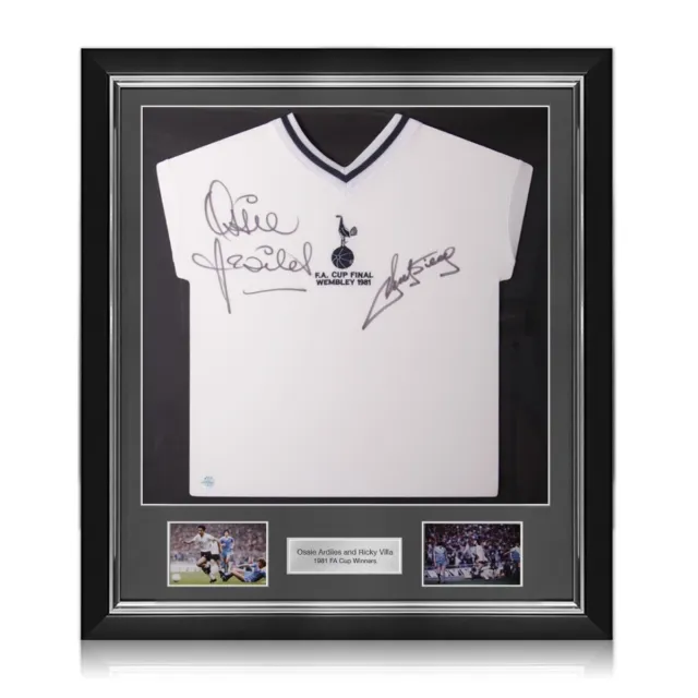 Ossie Ardiles & Ricky Villa Signed Tottenham 1981 Football Shirt. Deluxe Frame