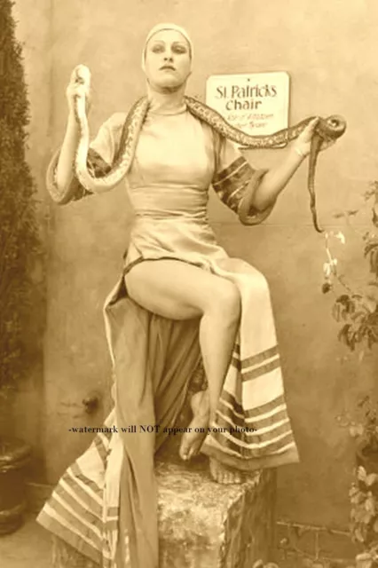 Vintage Creepy Snake Handling Girl PHOTO Scary Snake Charmer Circus Freak
