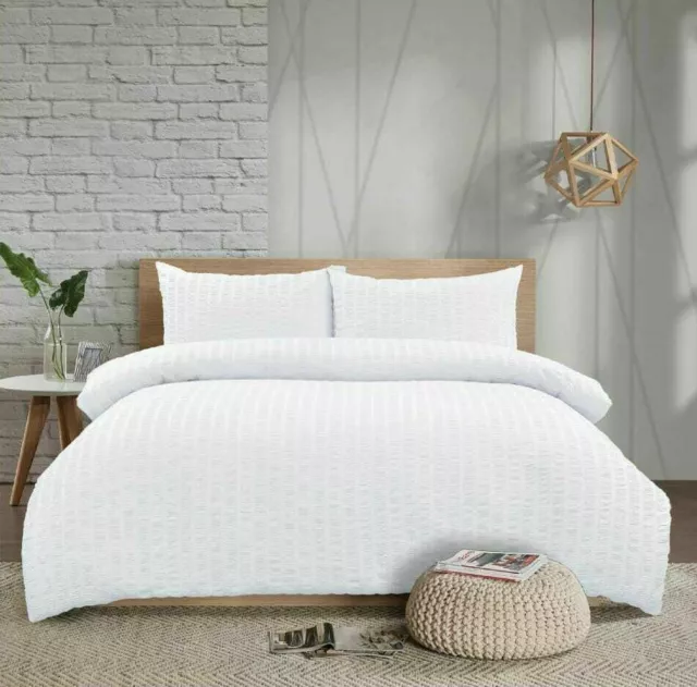 Seersucker Duvet Quilt Cover Pillowcases Non Iron Bedding Set Free Delivery
