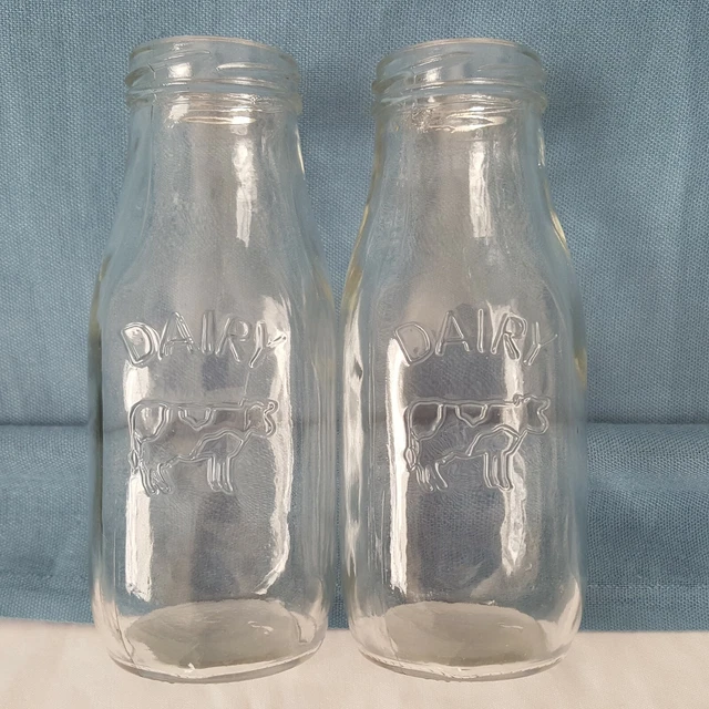 Glass Milk Bottles DAIRY Caw Lot f 2 - 6 Inches Clear Glass Milk Bottles DAIRY Caw Lot f 2 - 6 Inches Clear