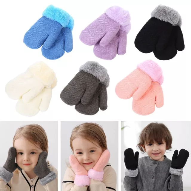 Thick Knitting Mittens Plus Velvet Baby Gloves Cartoon Warm Mittens  Boys Girls