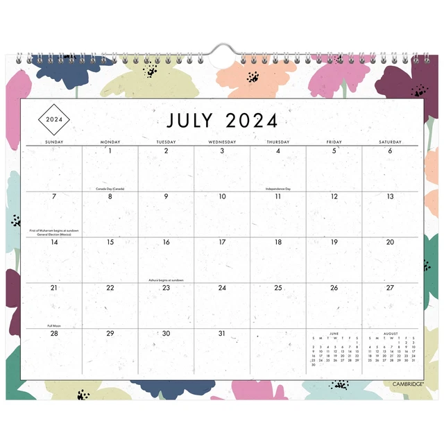 CAMBRIDGE GREENPATH ACADEMIC 20242025 Monthly Wall Calendar Floral