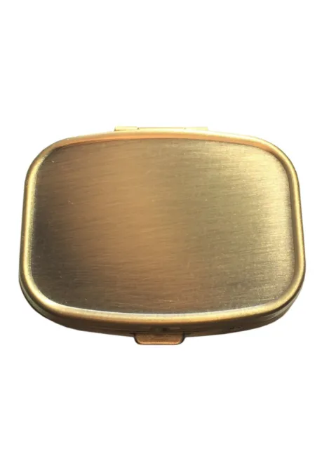 Classy Brass Small Two Section Pocket Travel Compact Vitamin Pill Gift Box Case