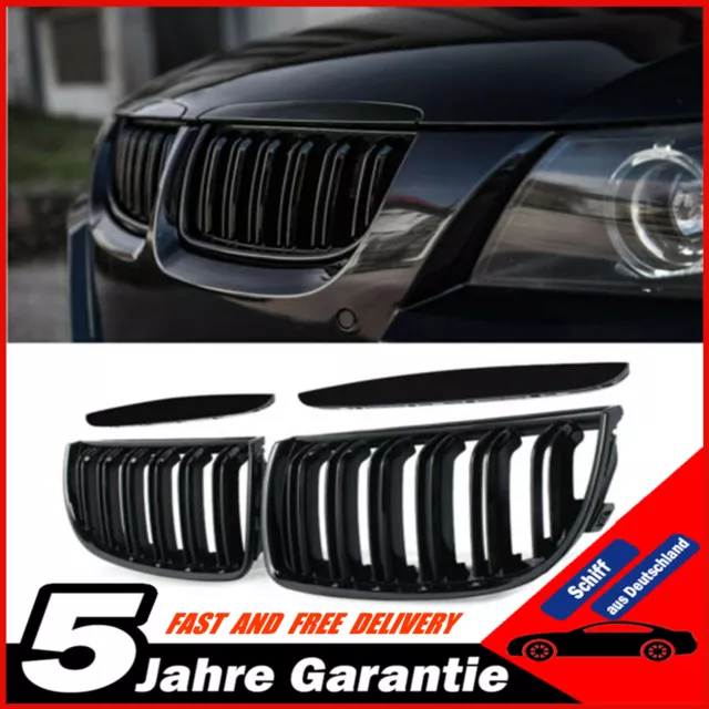 für BMW 3er E90 E91 04-08 Nieren Grill GLANZ SCHWARZ Doppelelsteg Kühlergrill